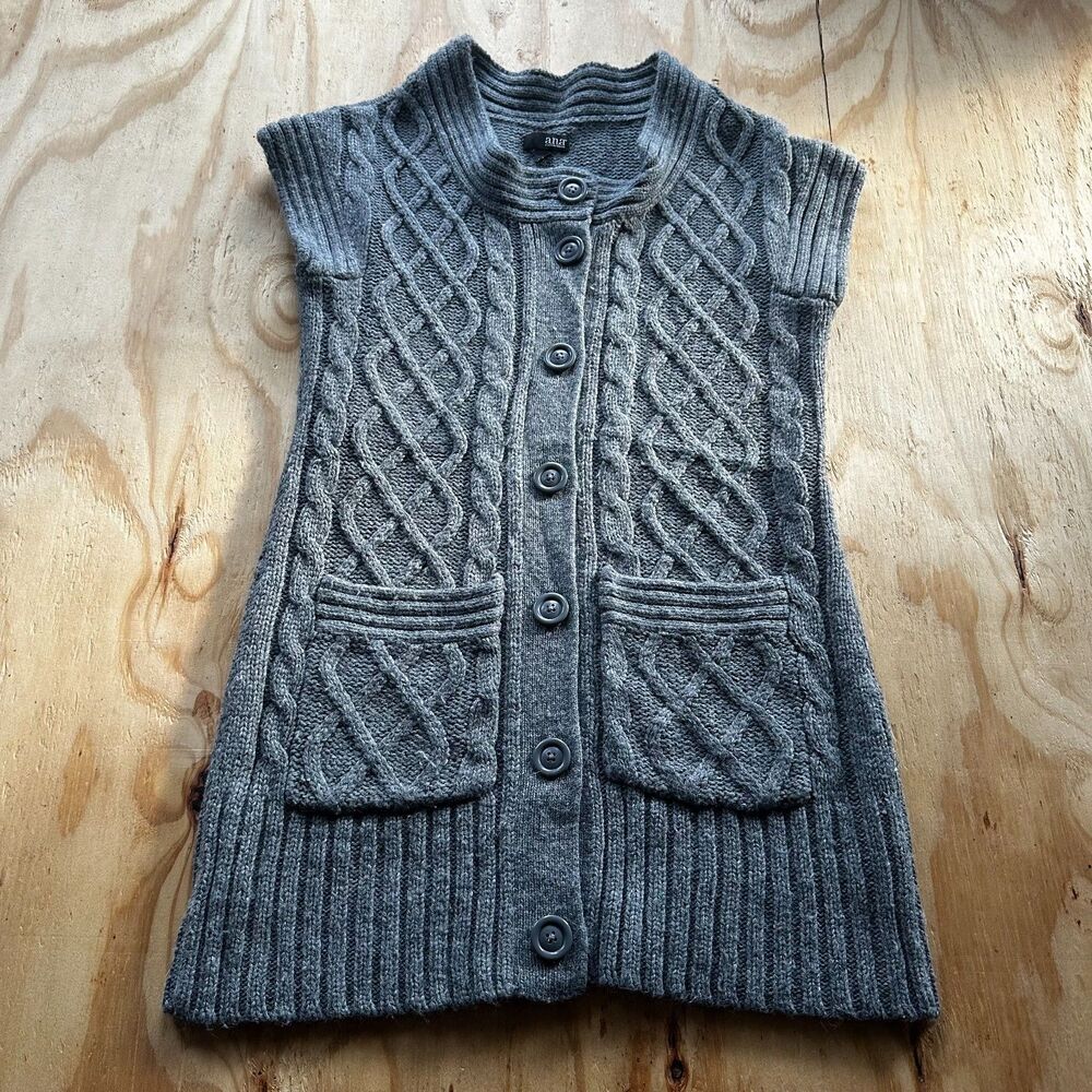 a.n.a Grey Cable Knit Button Front Sweater Dress - Size M